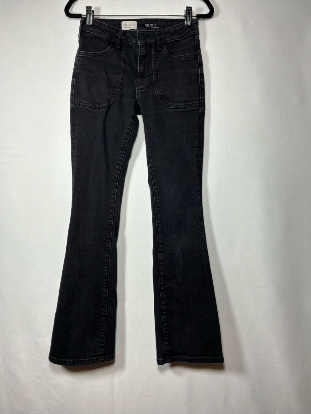 Pilcro Anthropologie Black Bootcut Flare Jeans Women’s Size 25 Patch Pockets - Picture 2 of 9